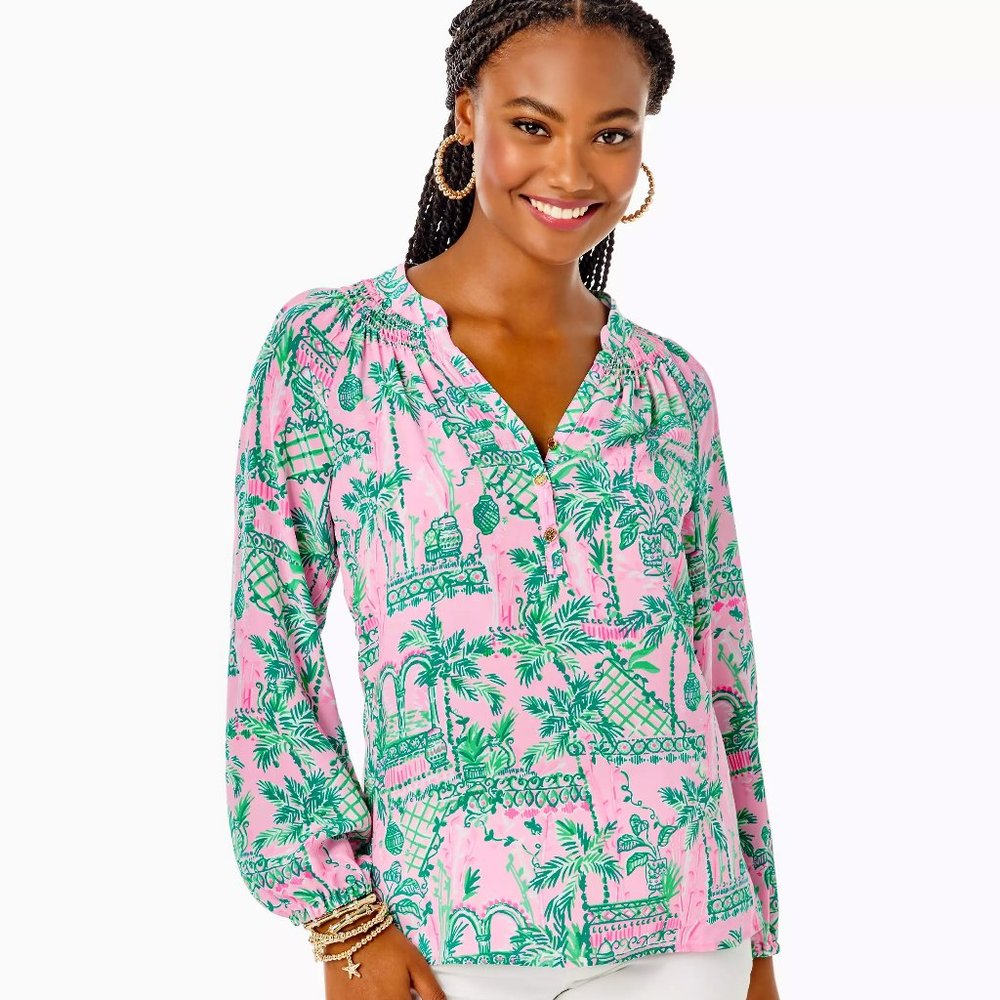 Lilly Pulitzer Elsa Silk Top, Baby Always Worth It, Size XL